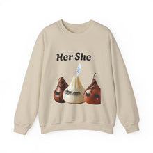 Load image into Gallery viewer, 3 Her She Chocolate Kisses Crewneck Sweatshirt - Perfect for Sweethearts